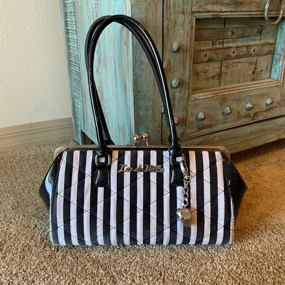 Black and White Striped Women's Bag